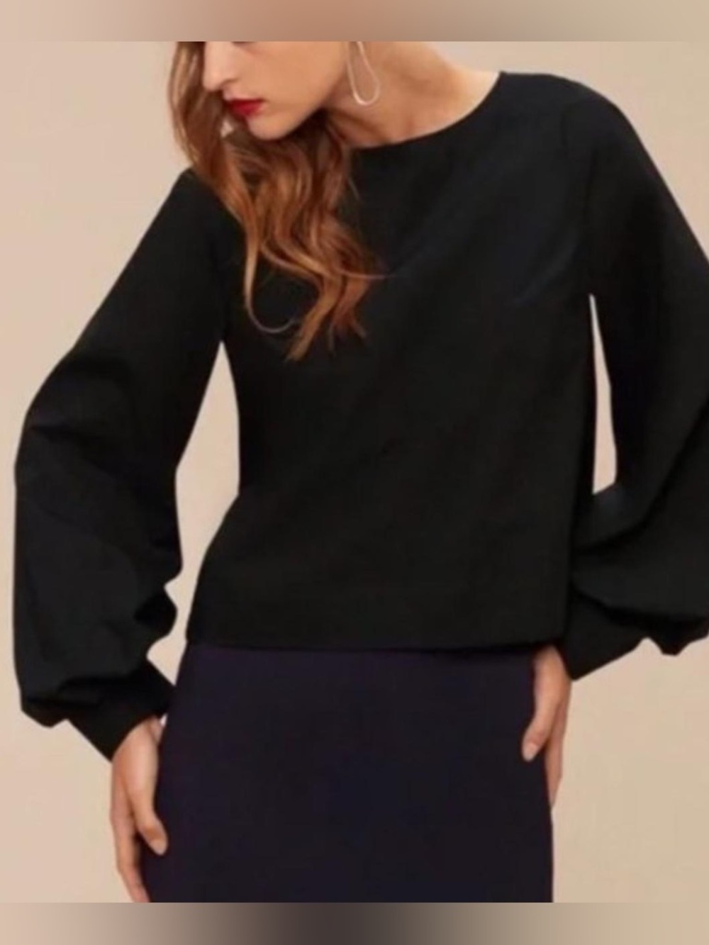 Babaton Aritizia Black Niki Poplin Balloon Sleeve Blouse
